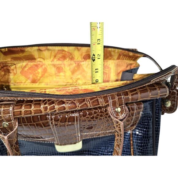 Samantha Brown Blue Faux Croc Carry On Overnight Weekender Or Business Bag Tote - Picture 9 of 16